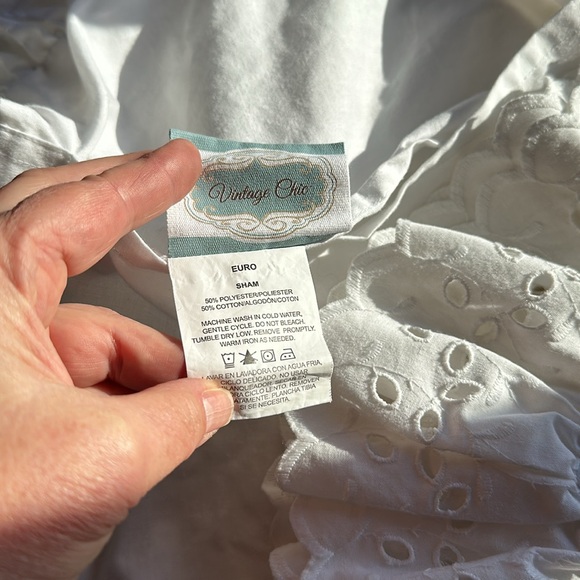 2 Vintage Chic White Eyelet Euro Shams. Anthropologie, Cottagecore , boho vibes - Picture 5 of 13